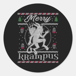 Merry Krampus Weihnachts Xmas Horror Ugly Sweater  Runder Aufkleber