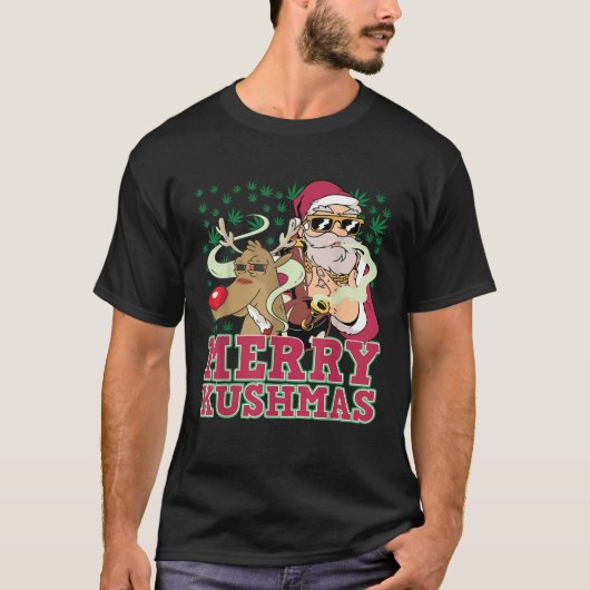 Merry Kushmas Santa Rudolph Smoking Pot T-Shirt (Vorderseite)
