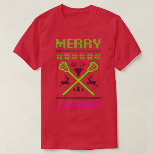 Merry Lamas Ugly Design Lacrosse Christmas T-Shirt (Design vorne)