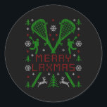 Merry Laxmas Funny Lacrosse Ugly Christmas Sweater Runder Aufkleber<br><div class="desc">Merry Laxmas Funny Lacrosse Ugly Christmas Sweater Party</div>