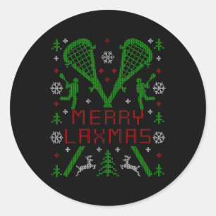 Merry Laxmas Funny Lacrosse Ugly Christmas Sweater Runder Aufkleber
