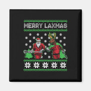 Merry Laxmas Ugly Christmas Lacrosse Santa Reindee Magnet