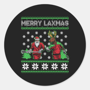 Merry Laxmas Ugly Christmas Lacrosse Santa Reindee Runder Aufkleber