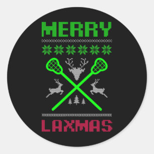 Merry Laxmas Ugly Design Lacrosse Weihnachten Runder Aufkleber