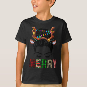 Merry Leopard Pajama Women Messy Bun Reindeer Chri T-Shirt