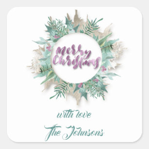 Merry Liebe Name Mint White Ivory Ferien Lila Quadratischer Aufkleber