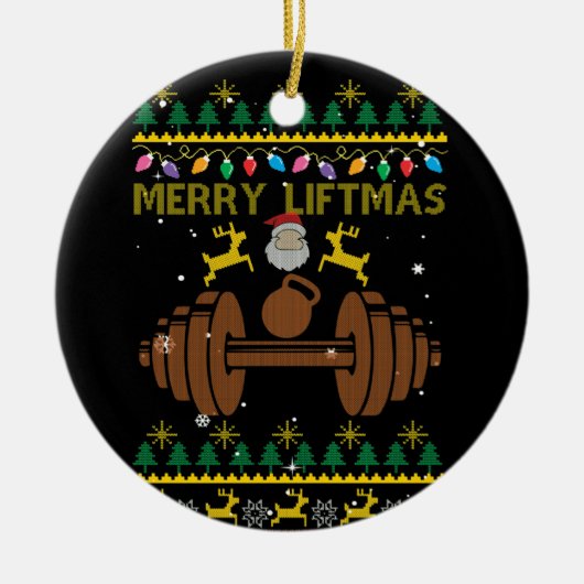 Merry Liftmas Fitness Weightlift Bodybuilder Keramik Ornament (Vorne)