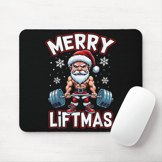 Merry Liftmas Funny Santa Claus Workout Gym Fitnes Mousepad (Mit Mouse)