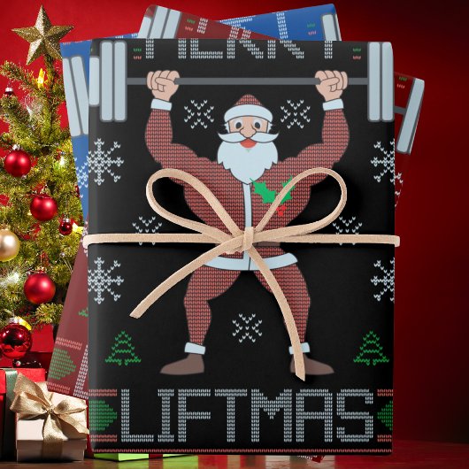 Merry Liftmas hässlich Weihnachtsgymnastik Workout Geschenkpapier Set