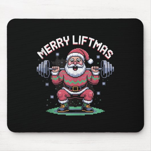 Merry Liftmas Santa Claus Barbell Squat Xel Retro Mousepad (Vorne)