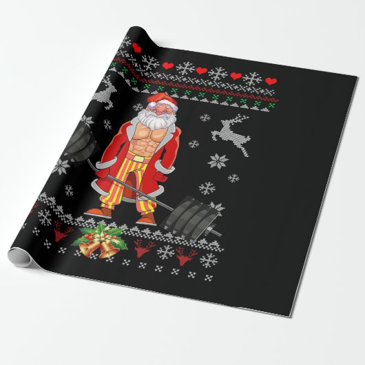 Merry Liftmas Ugly Christmas Pajama Santa Geschenkpapier (Ungerollt)