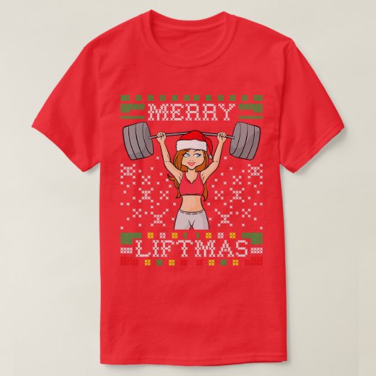 Merry Liftmas Ugly Christmas Sweater Miss Santa Gy T-Shirt (Design vorne)