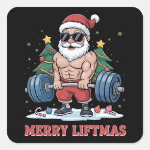 Merry Liftmas Weightlift der Santa Fitness Gym Quadratischer Aufkleber