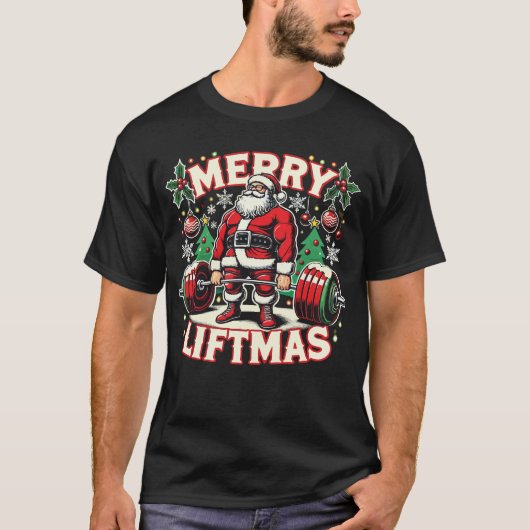 Merry Liftmas Weihnachts-Gym T-Shirt (Vorderseite)