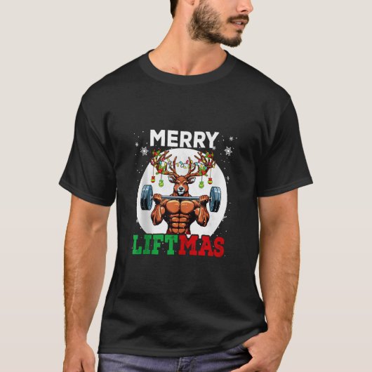 Merry Liftmas Weihnachts-Rentier Weightlift Gy T-Shirt (Vorderseite)