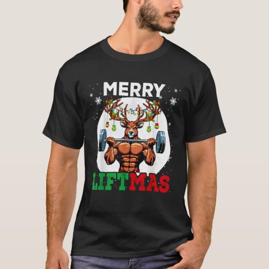 Merry Liftmas Weihnachts-Rentier Weightlift Gy T-Shirt (Vorderseite)
