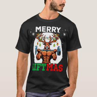 Merry Liftmas Weihnachtsbaum Rentier Weightlift Gy T-Shirt