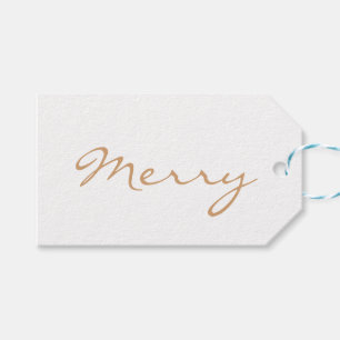 Merry Light Brown Taupe Minimal Holiday Typografie Geschenkanhänger