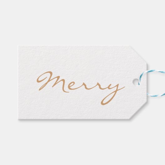 Merry Light Brown Taupe Minimal Holiday Typografie Geschenkanhänger (Vorderseite (Horizontal))