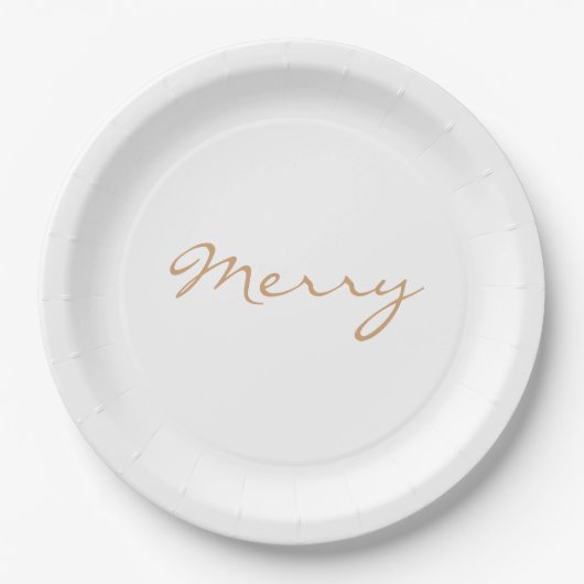 Merry Light Brown Taupe Minimal Holiday Typografie Pappteller (Vorderseite)