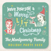 Merry Lit Weihnachten Retro Midjahrhundert Moderne Rechteckiger Pappuntersetzer (Vorderseite)