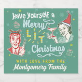 Merry Lit Weihnachten Retro Midjahrhundert Moderne Schaumweinetikett (Einzelnes Label)
