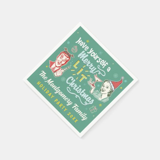 Merry Lit Weihnachten Retro Midjahrhundert Moderne Serviette (Ecke)
