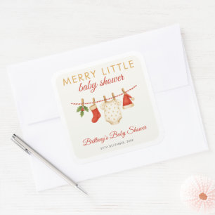 Merry Little Baby Clothesline Baby Dusche Quadratischer Aufkleber