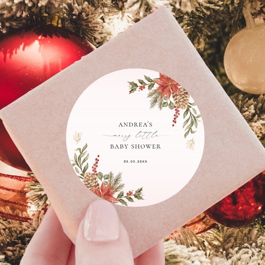 Merry Little Baby Dusche Rosa Red & Gold Weihnacht Runder Aufkleber