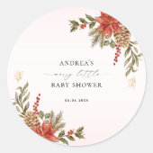 Merry Little Baby Dusche Rosa Red & Gold Weihnacht Runder Aufkleber (Vorderseite)