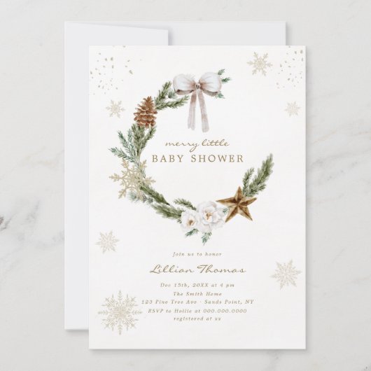 Merry Little Baby Duwer Neutral Bow Kranich Einladung (Vorderseite)