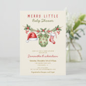 Merry little baby shower cute baby shower clothes einladung (Stehend Vorderseite)