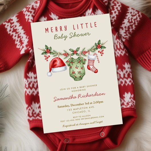 Merry little baby shower cute baby shower clothes einladung