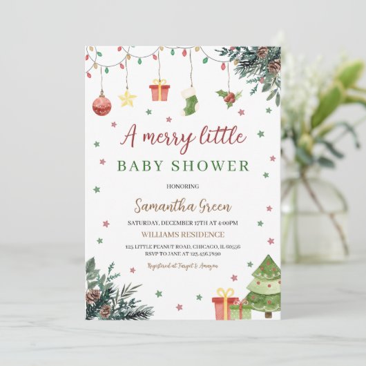 Merry Little Baby Shower Einladung (Stehend Vorderseite)