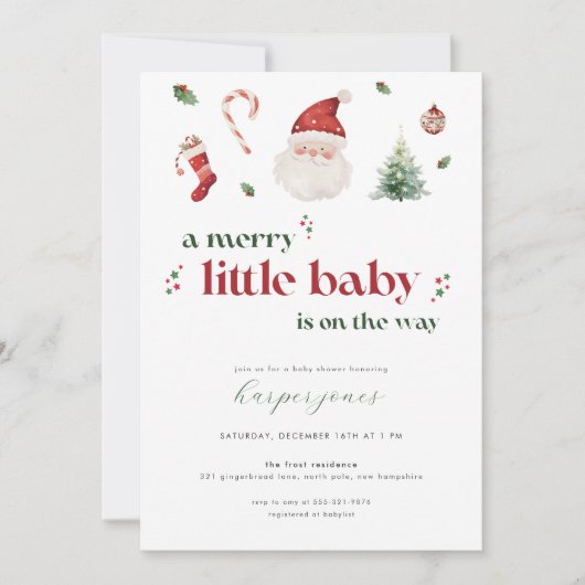 Merry Little Baby Shower Einladung zu Weihnachten (Vorderseite)