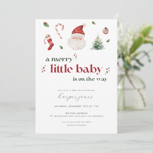 Merry Little Baby Shower Einladung zu Weihnachten (Stehend Vorderseite)