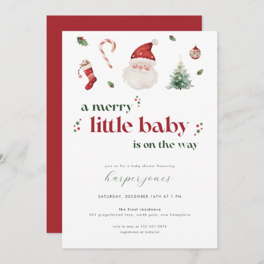 Merry Little Baby Shower Einladung zu Weihnachten (Vorne/Hinten)