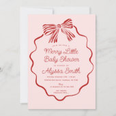 Merry Little Baby Shower Invitation with Red Bow Einladung (Vorderseite)