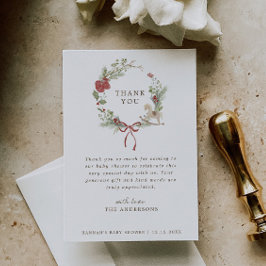 Merry Little Baby Shower Red Bow Wreath Dankeskarte