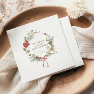 Merry Little Baby Shower Red Bow Wreath Serviette