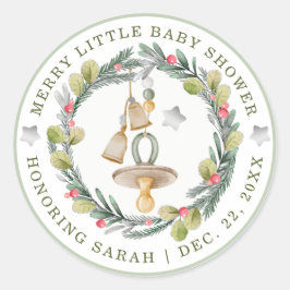 Merry Little Baby Shower Round Stickers
