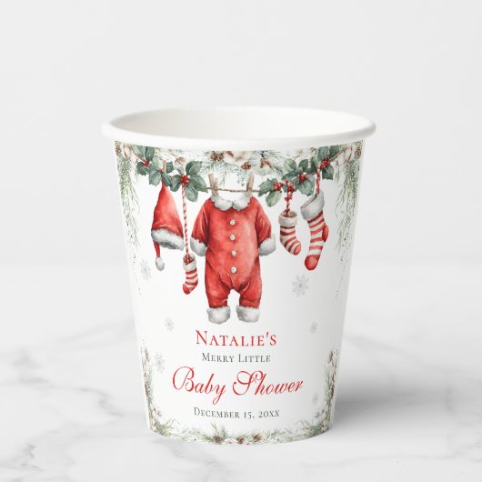 Merry Little Baby Shower Santa Clothesline Pappbecher (Vorderseite)