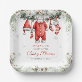 Merry Little Baby Shower Santa Clothesline Pappteller