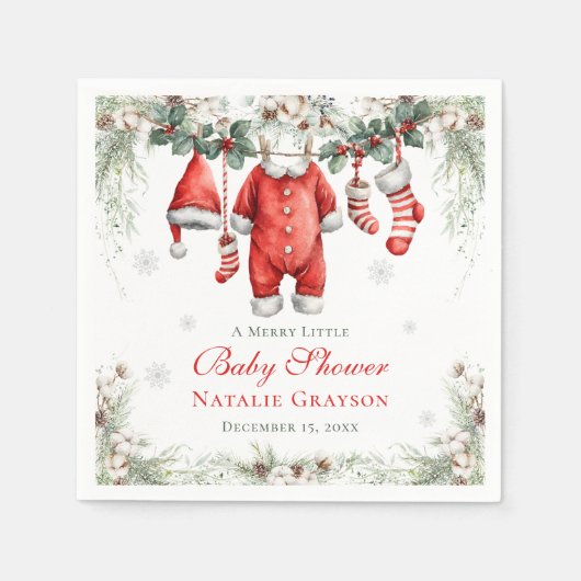 Merry Little Baby Shower Santa Clothesline Serviette (Vorderseite)