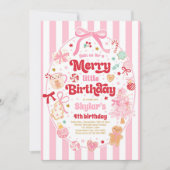 Merry Little Birthday Party Christmas Coquette Bow Einladung (Vorderseite)