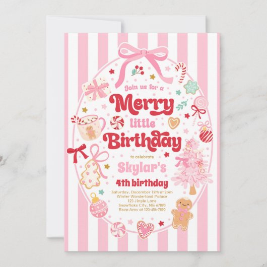 Merry Little Birthday Party Christmas Coquette Bow Einladung (Vorderseite)