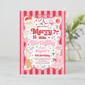 Merry Little Birthday Party Christmas Coquette Bow Einladung (Stehend Vorderseite)