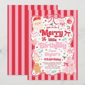 Merry Little Birthday Party Christmas Coquette Bow Einladung (Vorne/Hinten)
