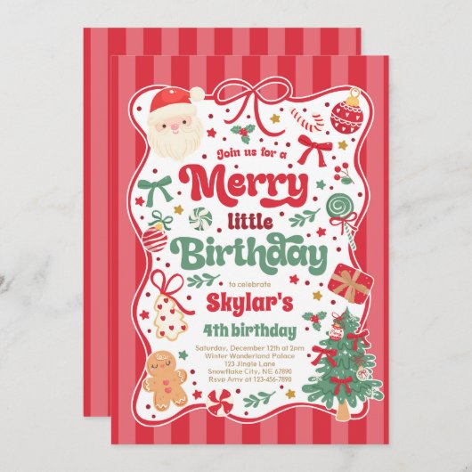 Merry Little Birthday Party Christmas Coquette Bow Einladung (Vorne/Hinten)