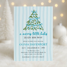 Merry Little Blue Bow Christmas Boy Baby Shower Einladung